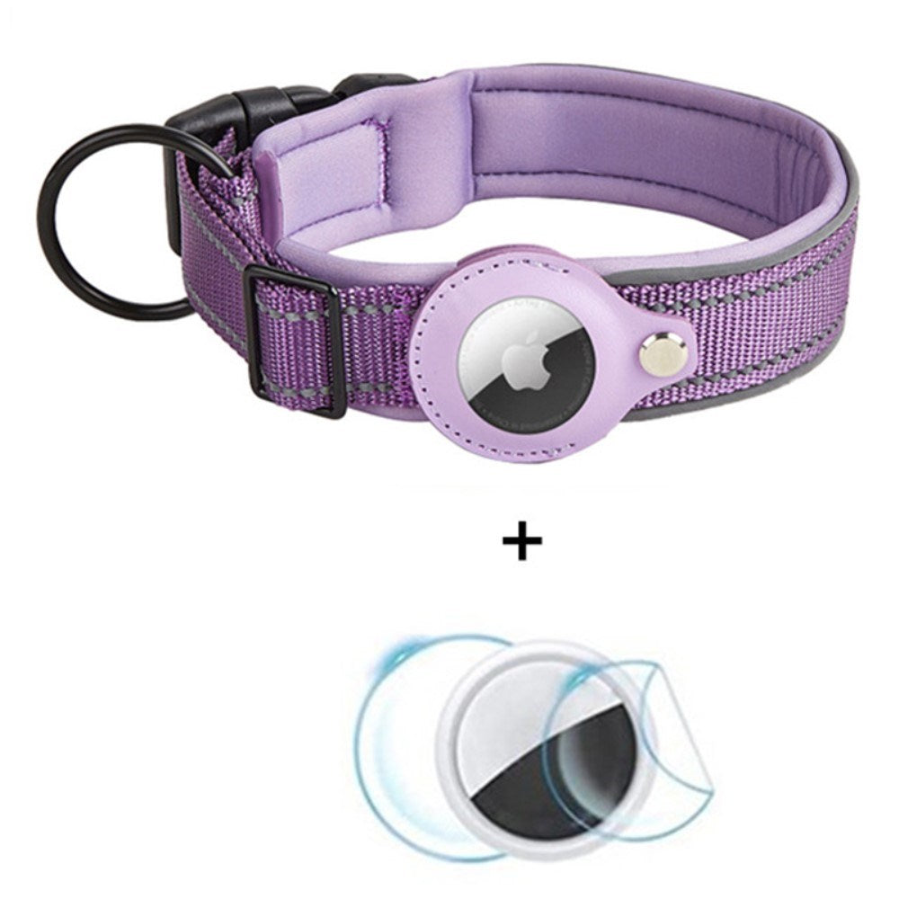 Hundehalsbånd med Holder for AirTag 1. & 2. Gen. - Størrelse L (43-50 cm) - Lilla