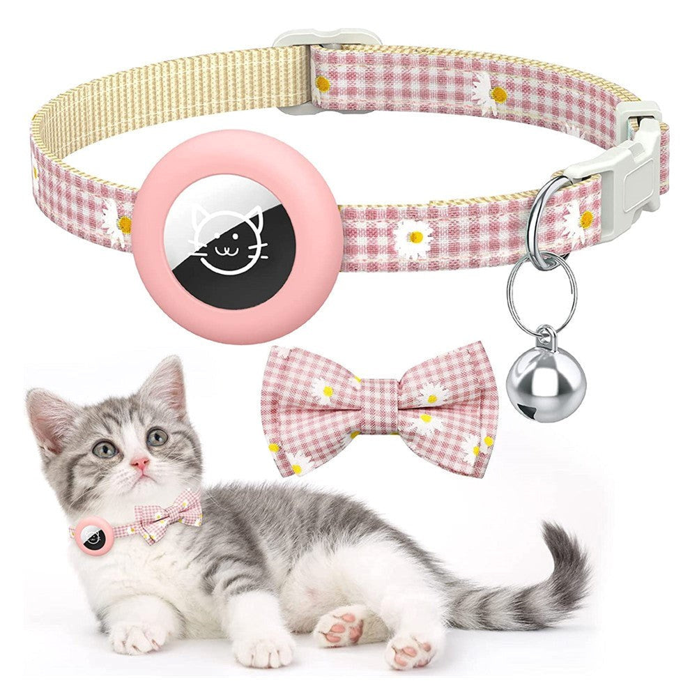 Kattehalsbånd med AirTag 1. & 2. Gen. Silikondeksel og Klokke - Rosa