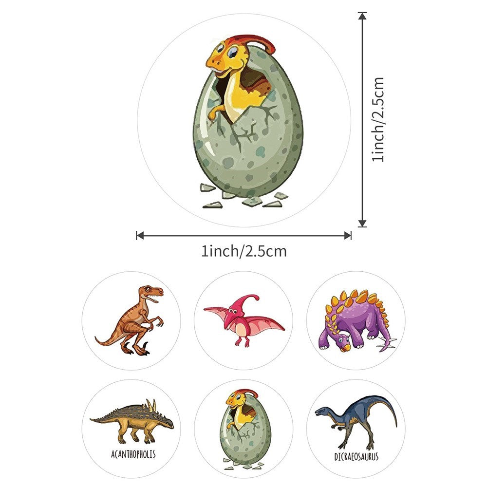 Rull med 500 Klistremerker med Tegneseriedinosaurer - V1