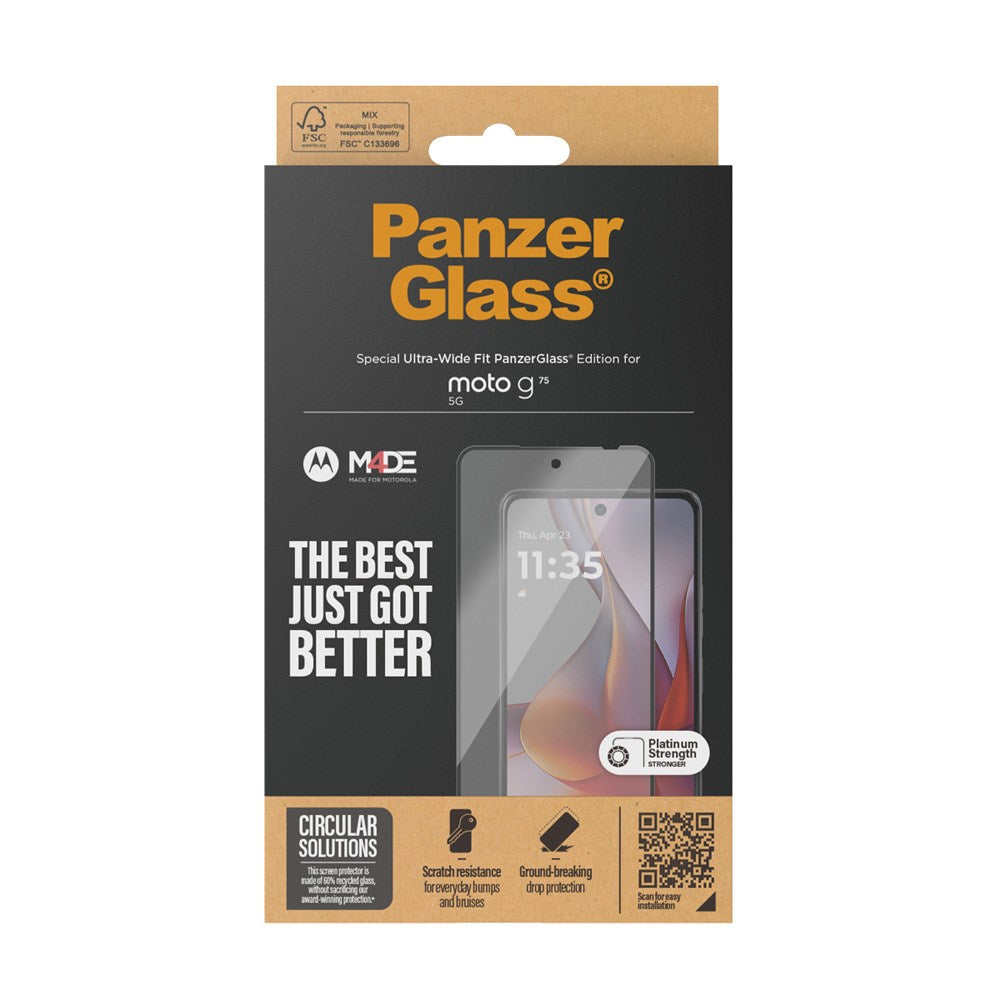 Motorola Moto G75 (5G) - PanzerGlass Ultra-Wide Fit Skjermbeskyttelsesglass - Gjennomsiktig / Svart Kant