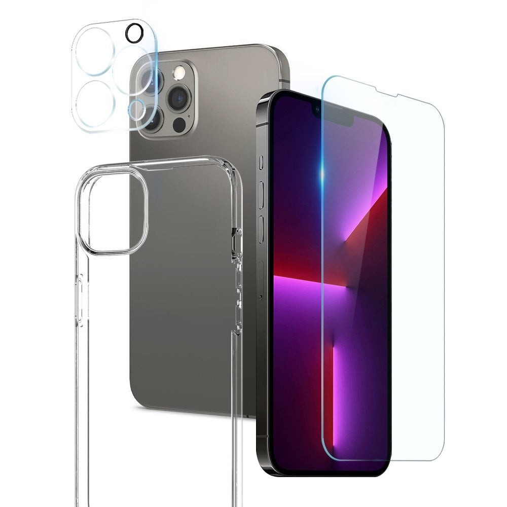 NORTHJO iPhone 13 Pro Max | 3-i-1 360° Beskyttelsessett med Deksel | Skjermbeskytter | Kameralinsebeskytter - Gjennomsiktig