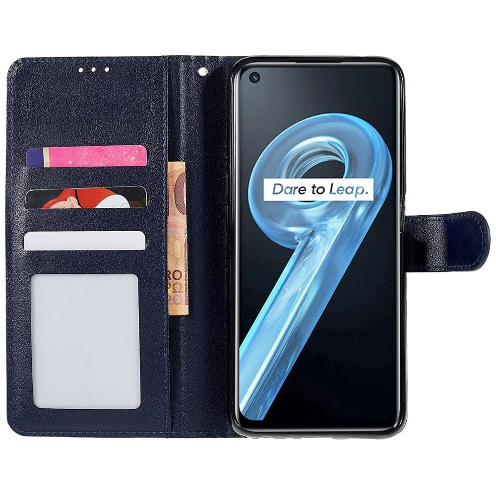 OPPO A76 / Realme 9i Skinndeksel med Lommebok og Stativfunksjon - Blå