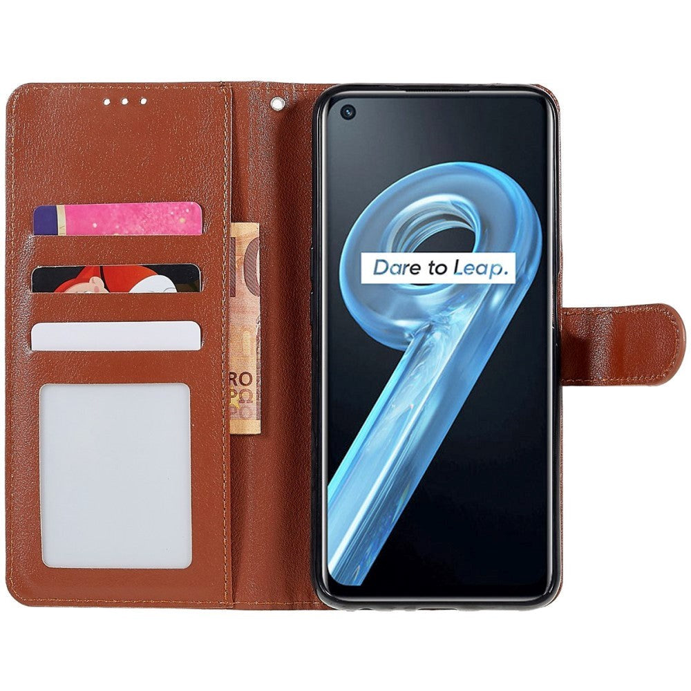 OPPO A76 / Realme 9i Skinndeksel med Lommebok og Stativfunksjon - Brun