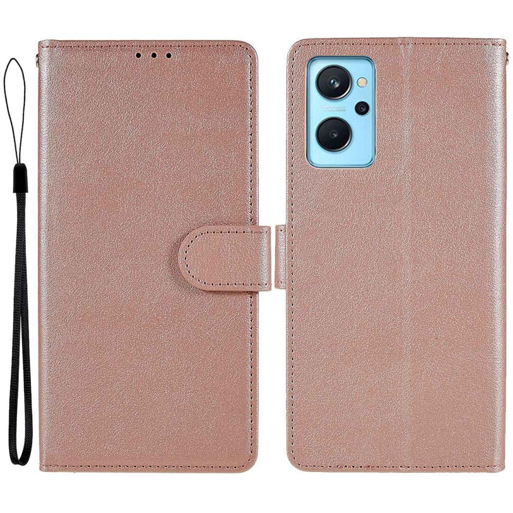 OPPO A76 / Realme 9i Skinndeksel med Lommebok og Stativfunksjon - Rose Gold