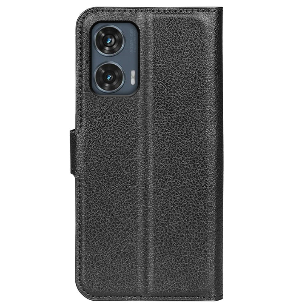 EIDERWOOD Motorola Edge 50 Fusion Litchi Skinn Flip Deksel m. Lommebok - Svart