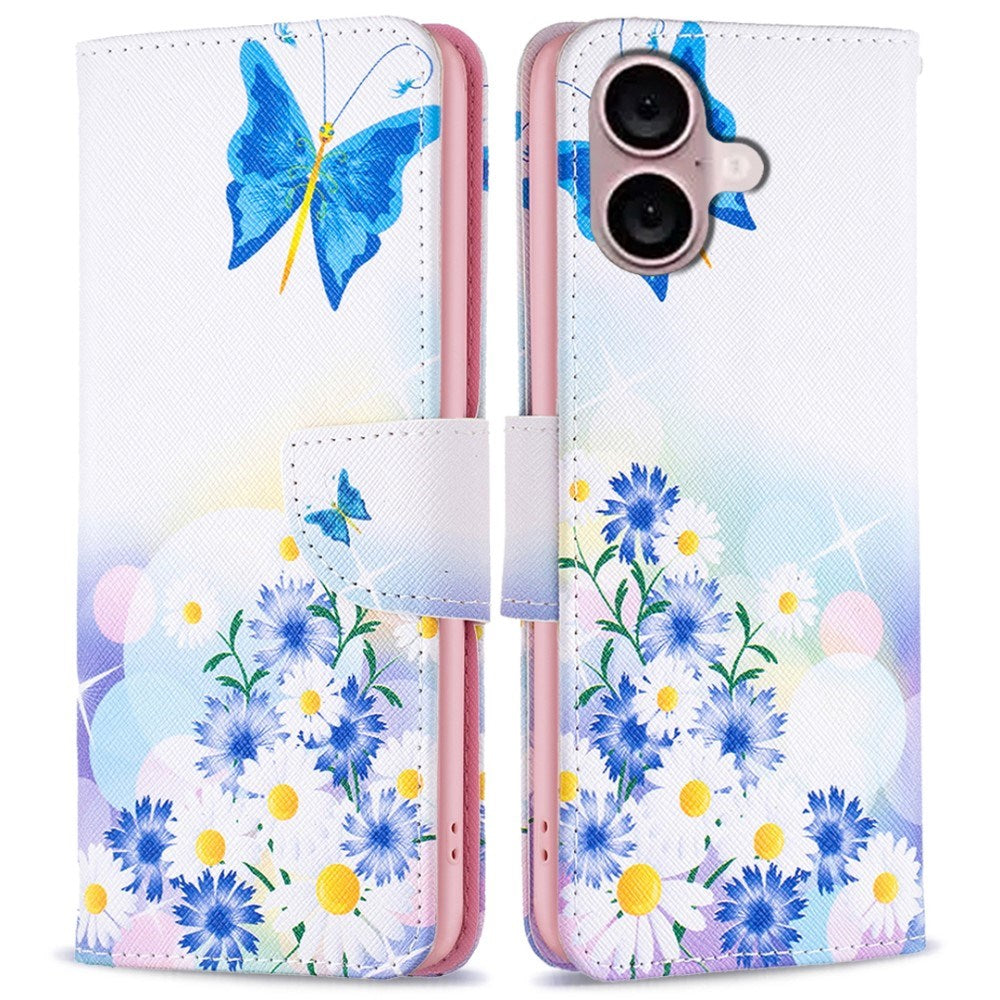 EIDERWOOD iPhone 16 Skinn Deksel m. Lommebok og Trykk - Blomster og Sommerfugl