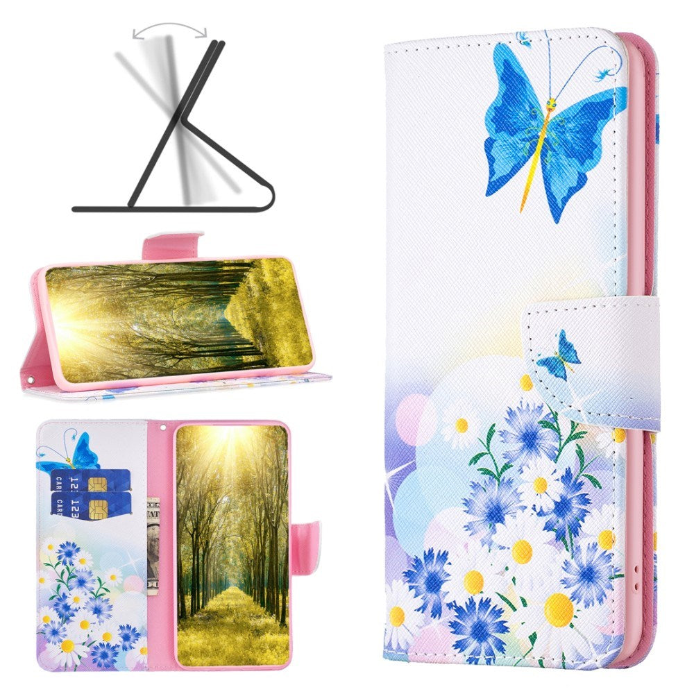 EIDERWOOD iPhone 16 Skinn Deksel m. Lommebok og Trykk - Blomster og Sommerfugl