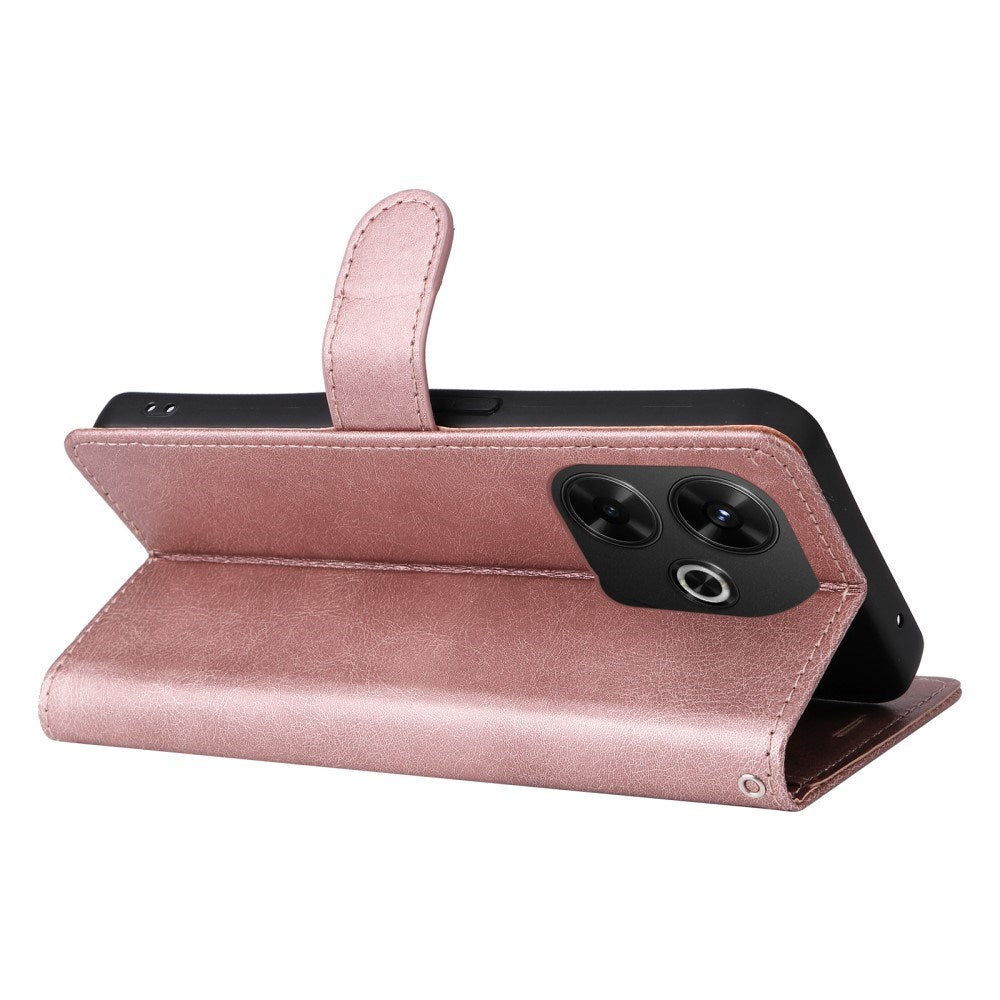 EIDERWOOD Xiaomi Redmi 13 Deksel i Kunstskinn med Lommebok og Stropp - Rose Gold