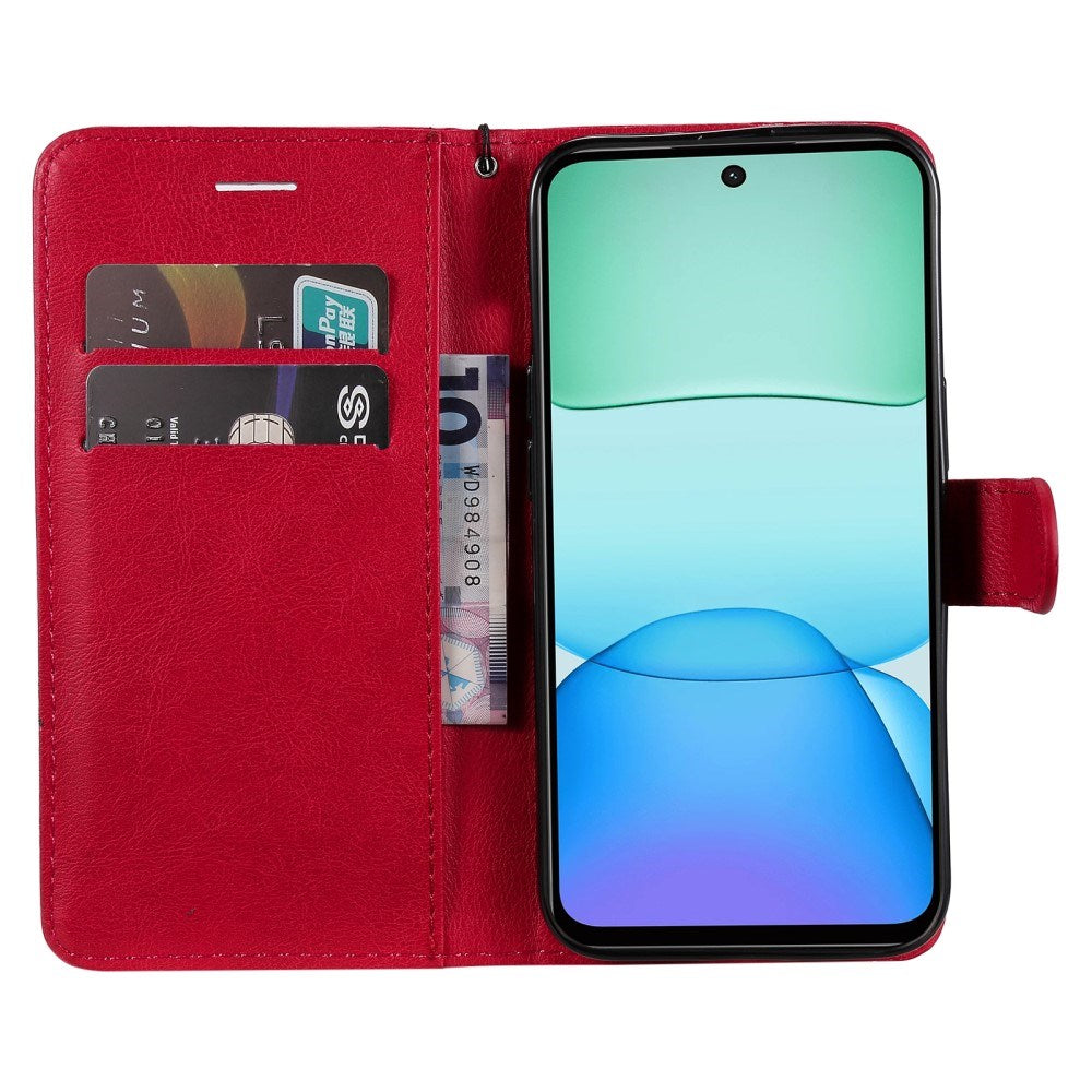 EIDERWOOD Xiaomi Redmi 13 Deksel i Kunstskinn med Lommebok og Stropp - Rød