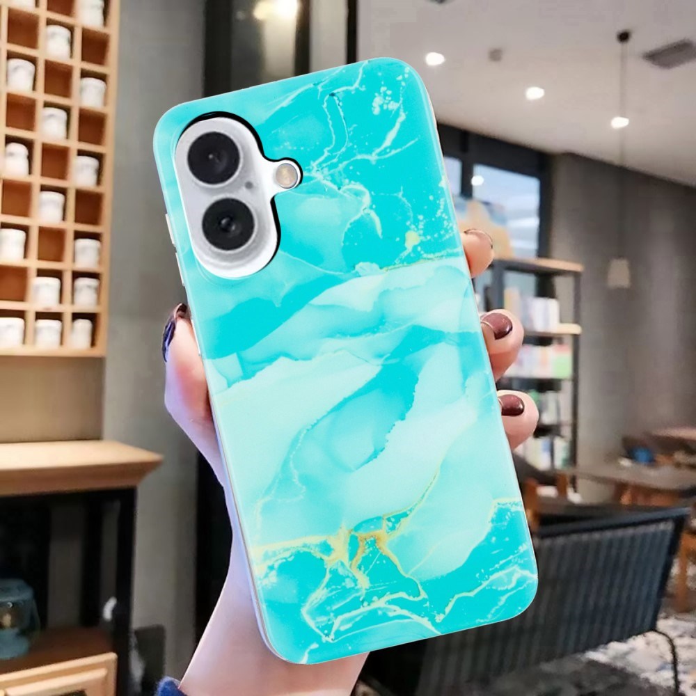 EIDERWOOD iPhone 16 Plus Fleksibelt Plast Deksel med Marmordesign - Blå