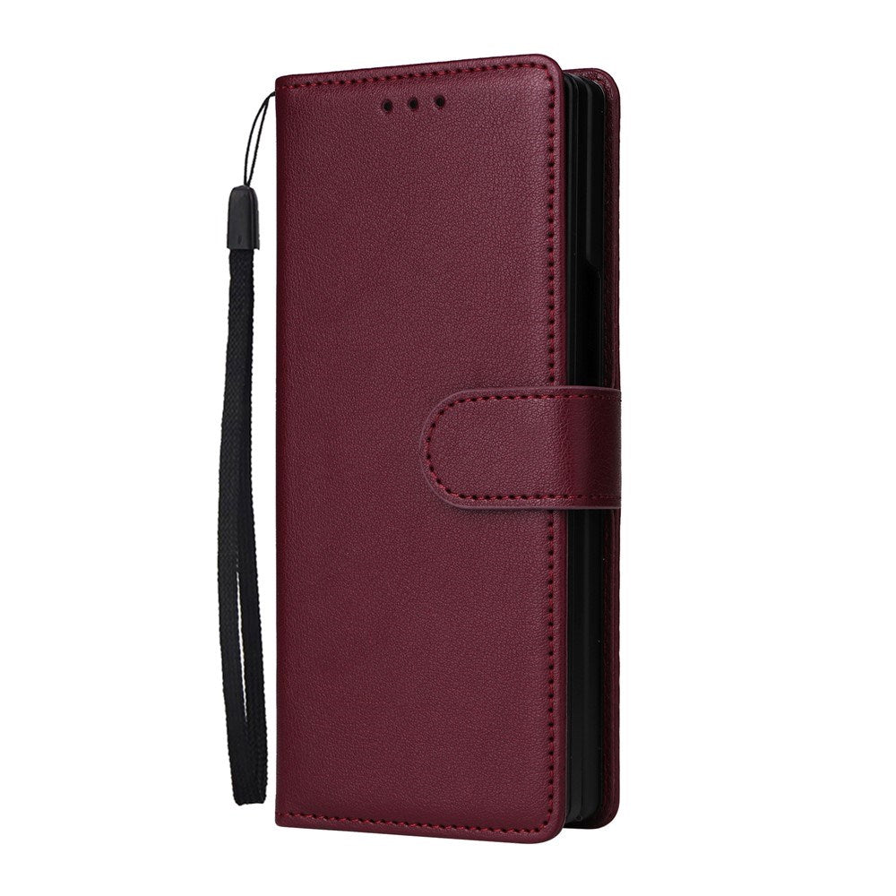 EIDERWOOD Samsung Galaxy Z Fold6 Kunstskinn Flip Deksel m. Kortholder & Stropp - Mørkerød