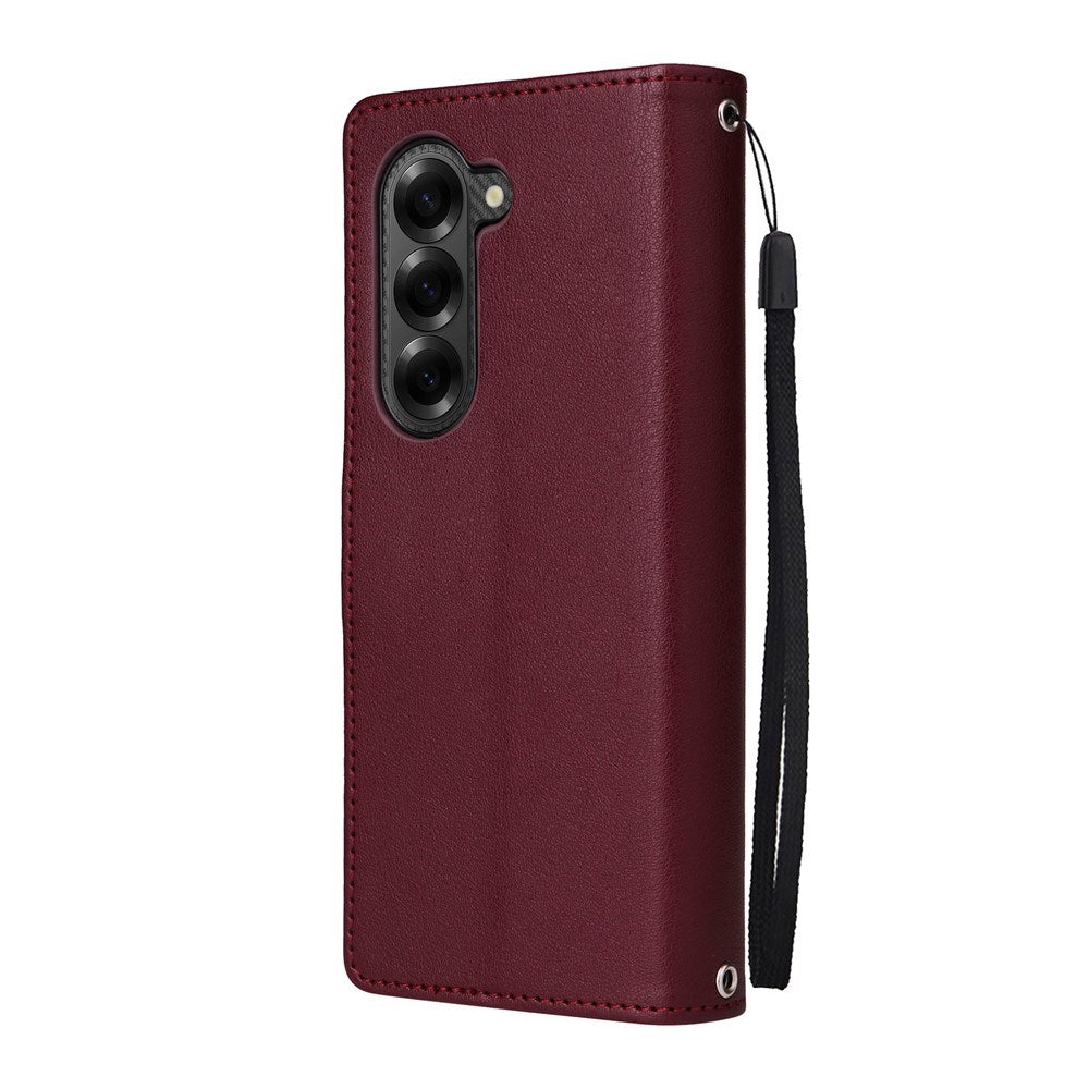 EIDERWOOD Samsung Galaxy Z Fold6 Kunstskinn Flip Deksel m. Kortholder & Stropp - Mørkerød