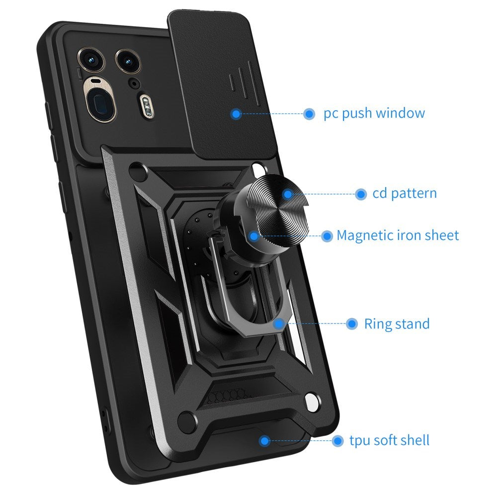 EIDERWOOD Motorola Edge 50 Ultra Håndverker Deksel med Magnetisk Kickstand Og Cam Slider - Svart