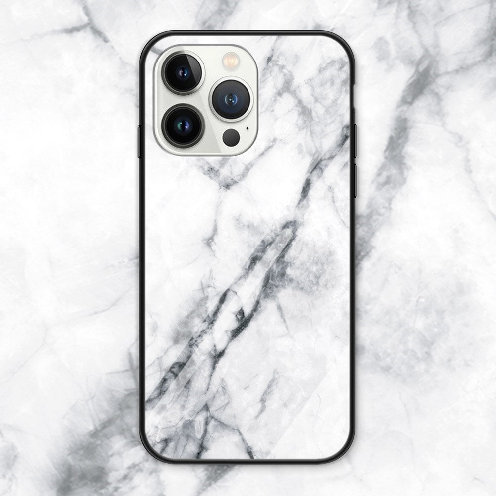 EIDERWOOD iPhone 16 Pro Max Marmordeksel med Glassrygg - Hvit Marmor