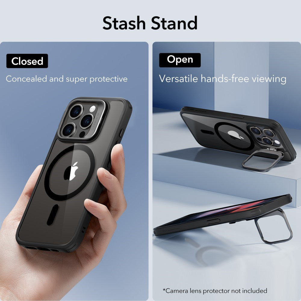 iPhone 16 ESR Kickstand Hybrid Bakdeksel - MagSafe Kompatibel - Gjennomsiktig / Svart