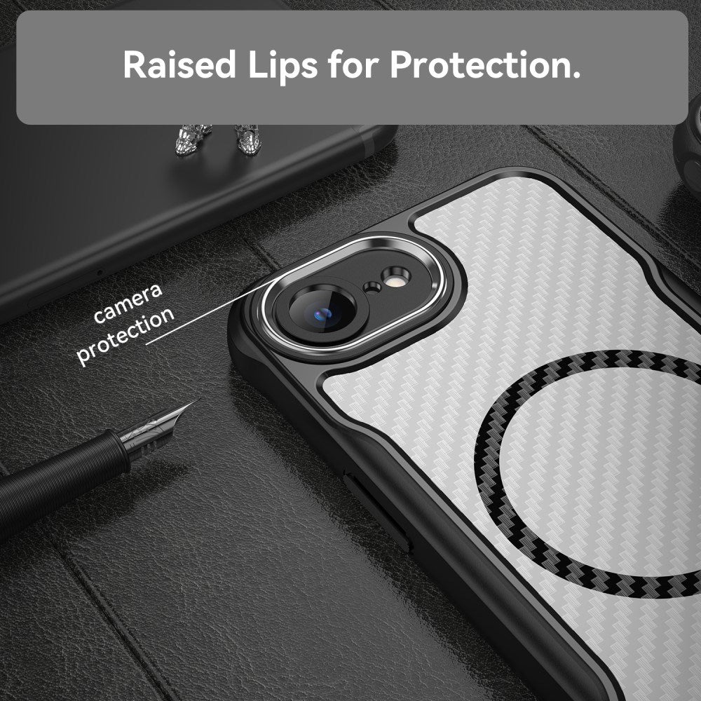 EIDERWOOD iPhone 17e / 16e Hybrid Carbon Deksel med Forsterkede hjørner - MagSafe Kompatibel - Svart