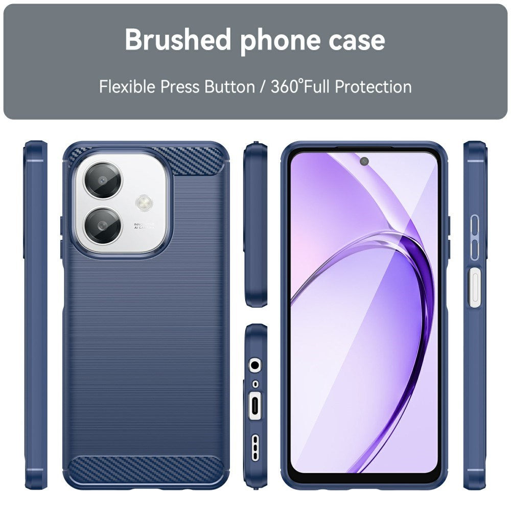 EIDERWOOD OPPO A60 / A40m / A40 Brushed Carbon Fiber Fleksibelt Plast Deksel - Blå