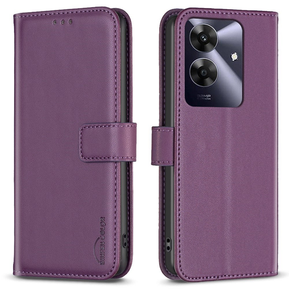 Realme Note 60 / 60x (4G) / C63 (4G) / C61 (4G) Kunstskinn Deksel med Stativfunksjon & Kortholder - Lilla
