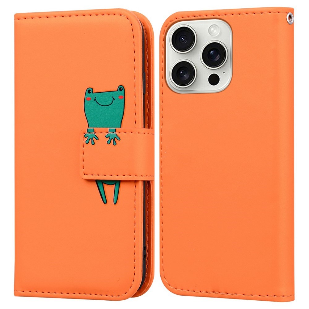 iPhone 16 Pro Kunstskinn Flip Deksel m. Figur - Oransje