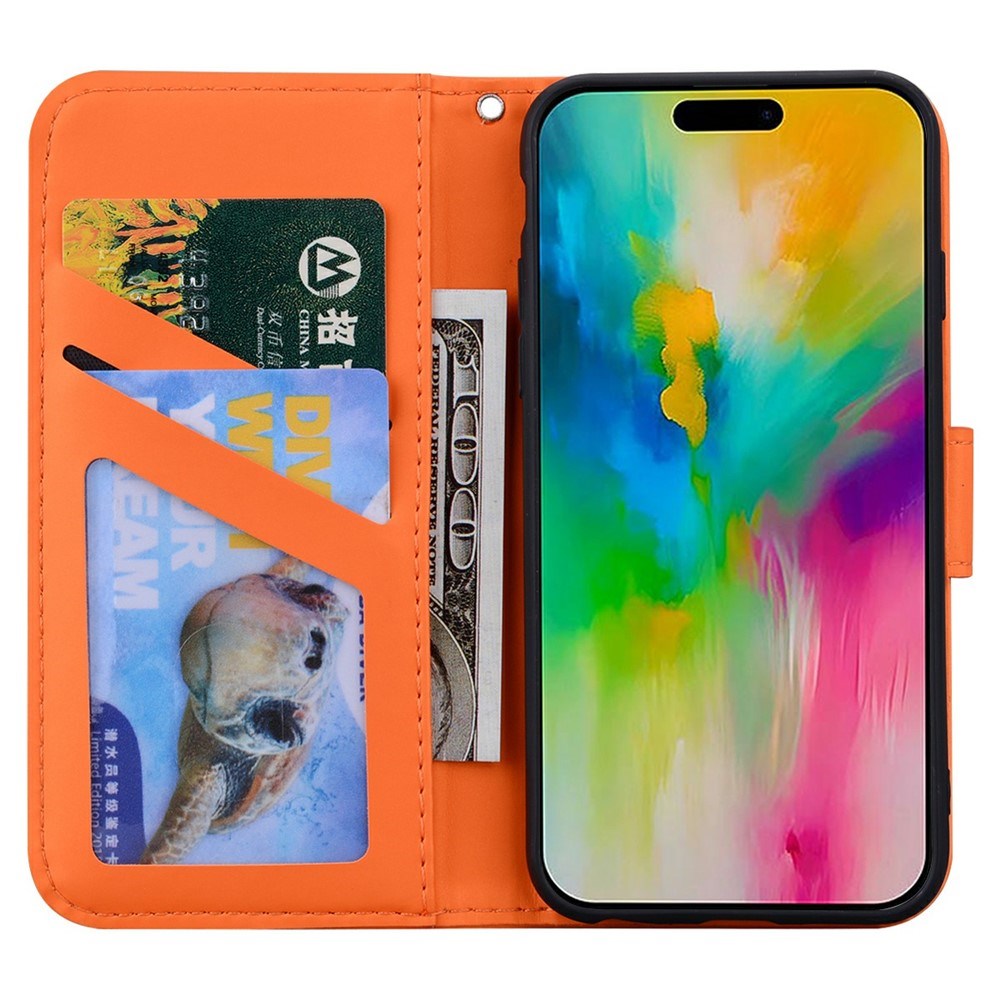 iPhone 16 Pro Kunstskinn Flip Deksel m. Figur - Oransje