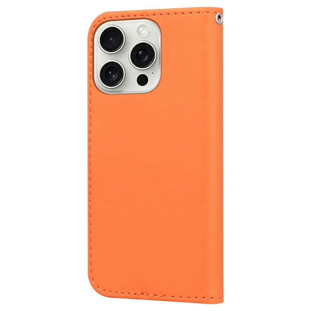iPhone 16 Pro Kunstskinn Flip Deksel m. Figur - Oransje