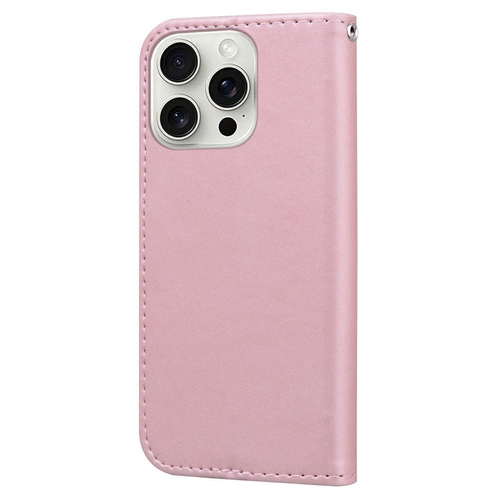iPhone 16 Pro Kunstskinn Flip Deksel m. Figur - Rosa