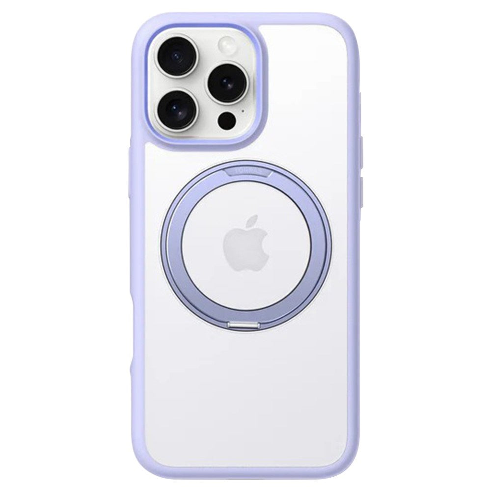 TORRAS iPhone 16 Pro Hybrid Plast Deksel m. Roterbar Kickstand Ring - MagSafe Kompatibel - Gjennomsiktig / Lilla