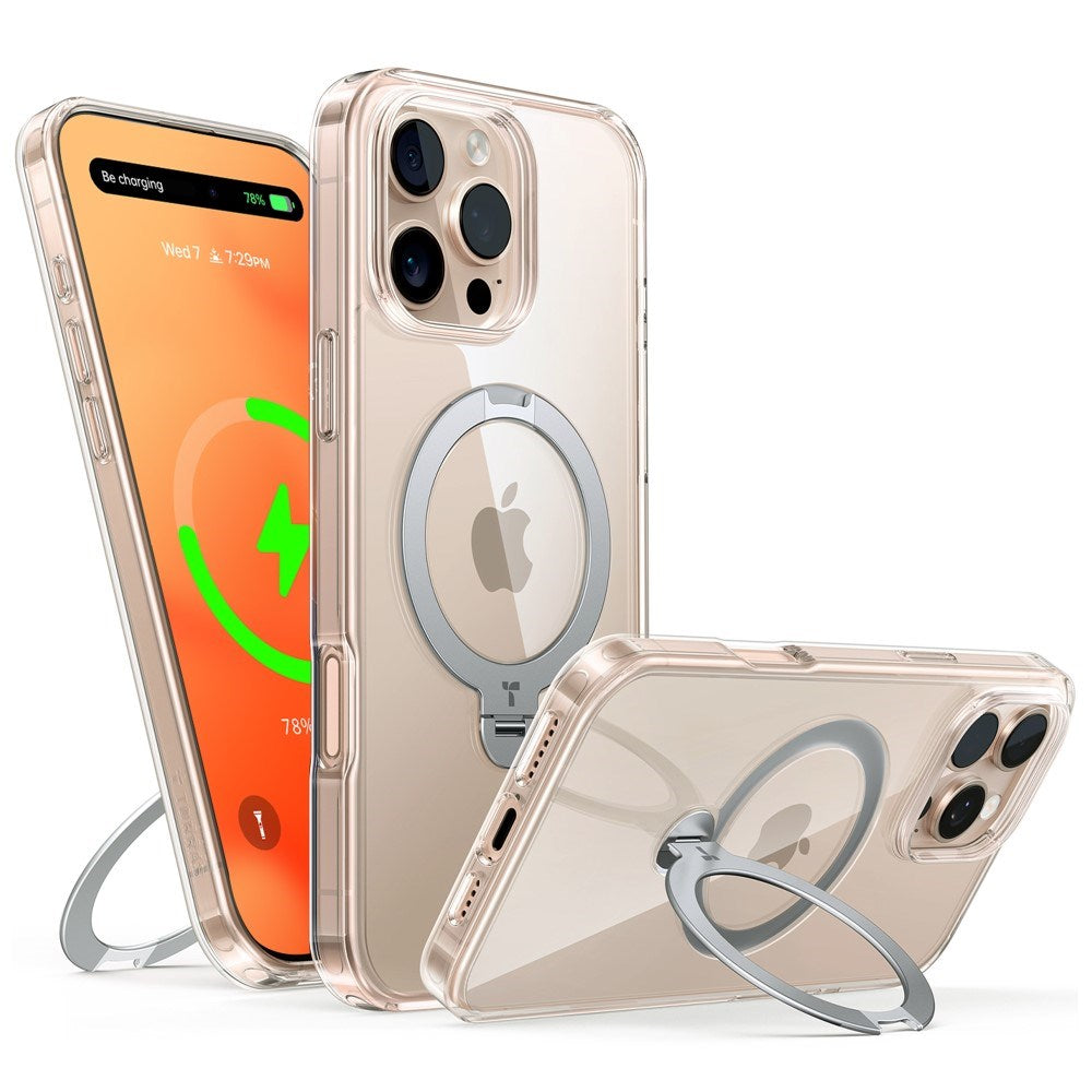 TORRAS iPhone 16 Pro Hybrid Plast Deksel m. Ståfunksjon - MagSafe Kompatibel - Gjennomsiktig