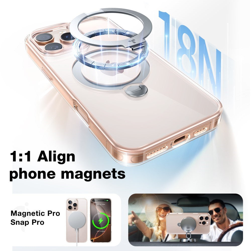 TORRAS iPhone 16 Pro Hybrid Plast Deksel m. Ståfunksjon - MagSafe Kompatibel - Gjennomsiktig