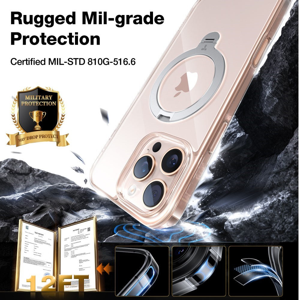 TORRAS iPhone 16 Pro Hybrid Plast Deksel m. Ståfunksjon - MagSafe Kompatibel - Gjennomsiktig