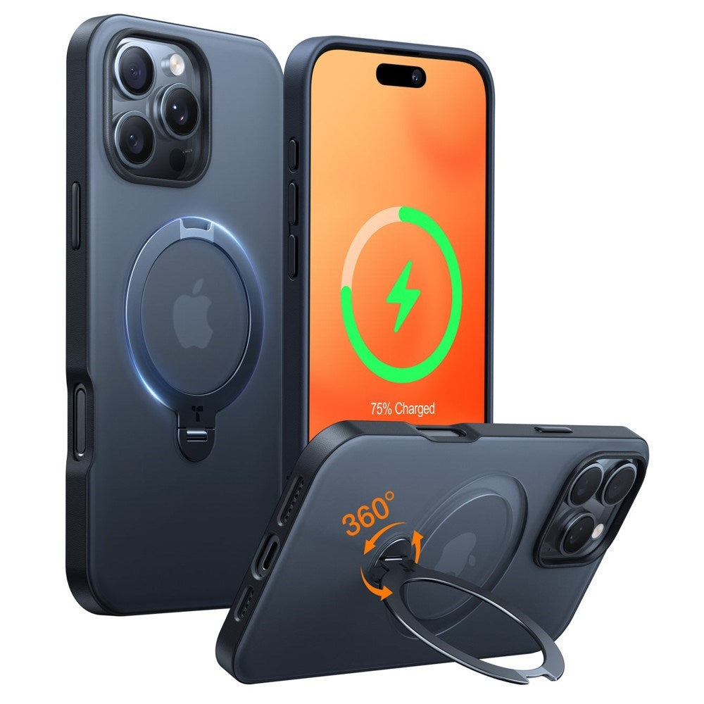 TORRAS iPhone 16 Pro Hybrid Plast Deksel m. Ståfunksjon - MagSafe Kompatibel - Svart