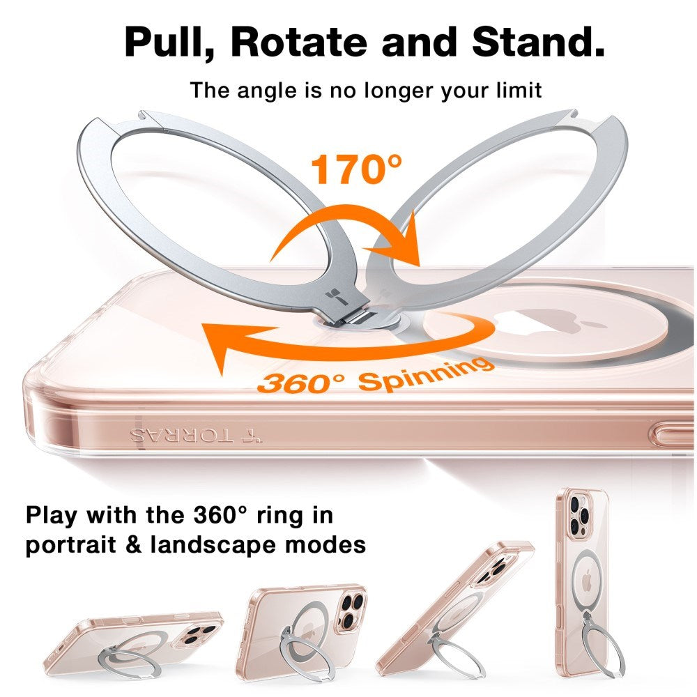 TORRAS iPhone 16 Pro Max Hybrid Plast Deksel m. Ståfunksjon - MagSafe Kompatibel - Gjennomsiktig