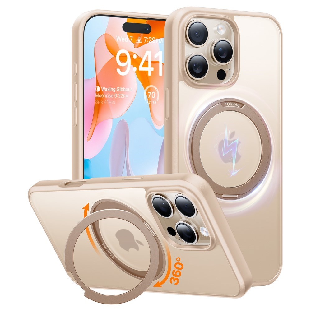 TORRAS iPhone 16 Pro Plast Deksel m. Støttering - MagSafe Kompatibel - Rose Gold