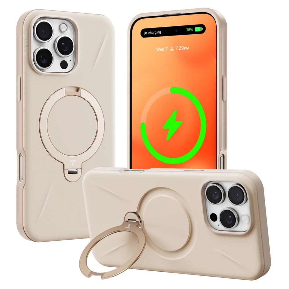 TORRAS iPhone 16 Pro Fleksibelt Plast Deksel m. Ring Kickstand - MagSafe Kompatibel - Rose Gold