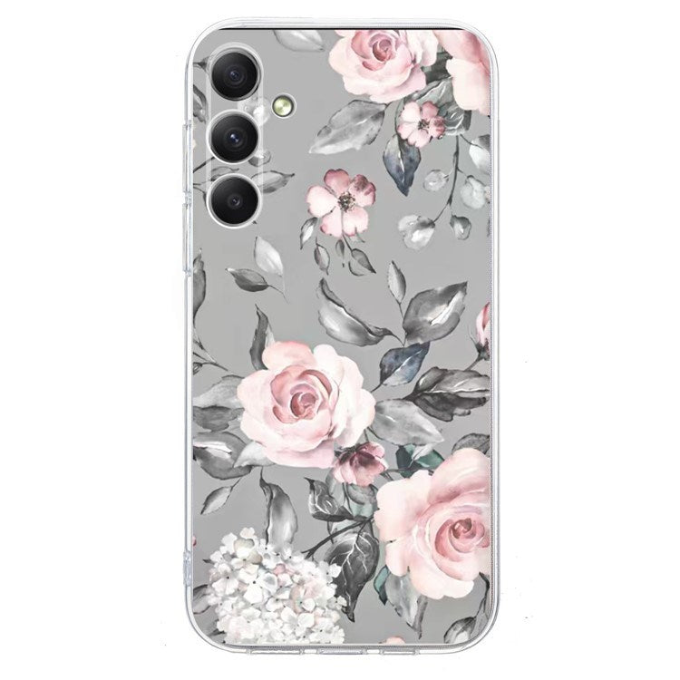 EIDERWOOD Samsung Galaxy S25 FE Fleksibelt Plast Deksel med Motiv - Grå / Rosa Roser