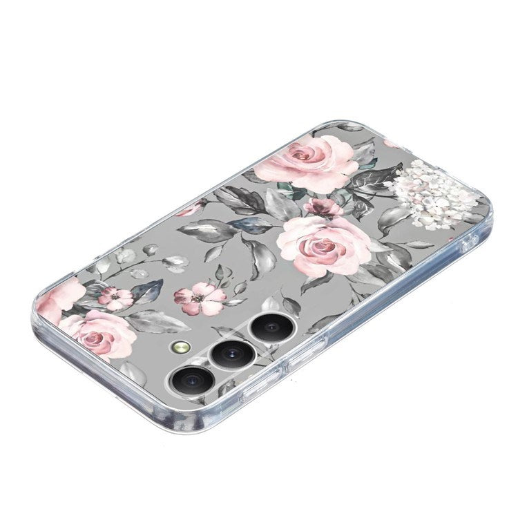 EIDERWOOD Samsung Galaxy S25 FE Fleksibelt Plast Deksel med Motiv - Grå / Rosa Roser