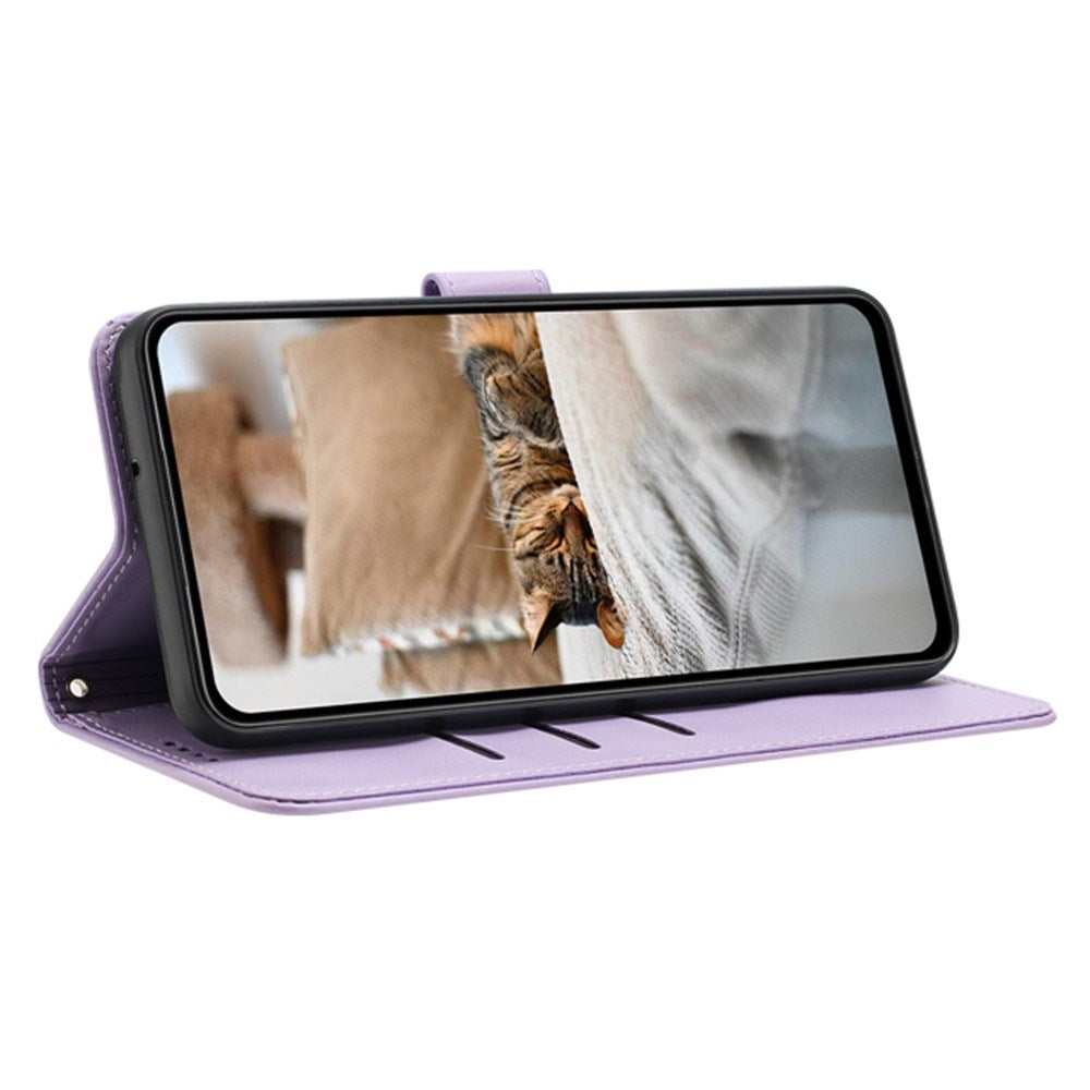 EIDERWOOD iPhone 17e / 16e Kunstskinn Flip Deksel m. Kattemønster - Lilla