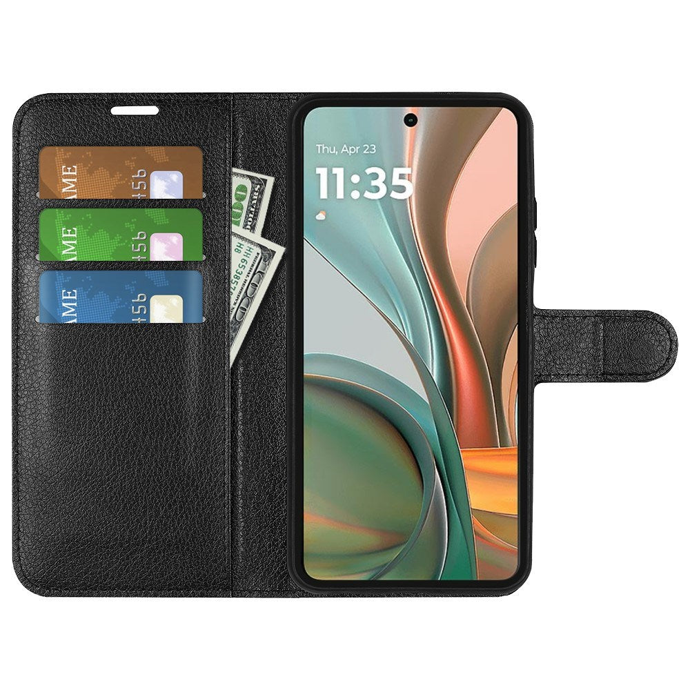 EIDERWOOD Motorola Moto G75 (5G) Kunstskinn Flip Deksel m. Kortholder & Ståfunksjon - Svart