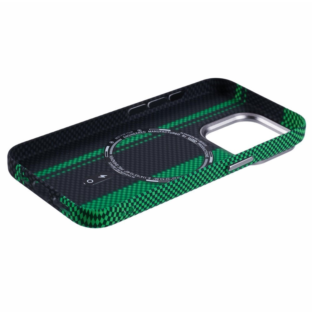 EIDERWOOD Mønstret Carbon Deksel - iPhone 15 Pro - MagSafe Kompatibel - Green/Black