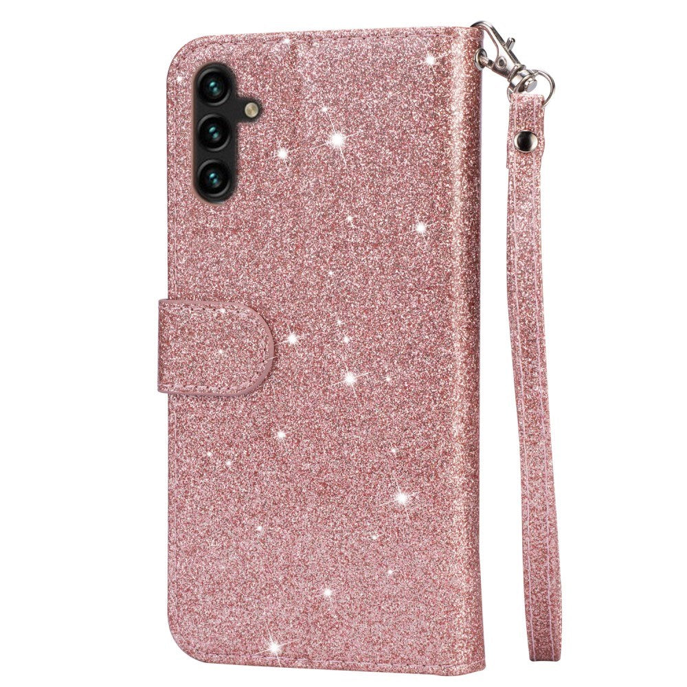 EIDERWOOD Samsung Galaxy S25 Glitter Flip Deksel m. Glidelåslomme & Ståfunksjon - Rosa