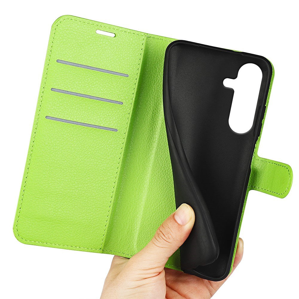 EIDERWOOD Samsung Galaxy S25+ (Plus) Støtsikker Lær Wallet Cover med Litchi Tekstur - Grønn