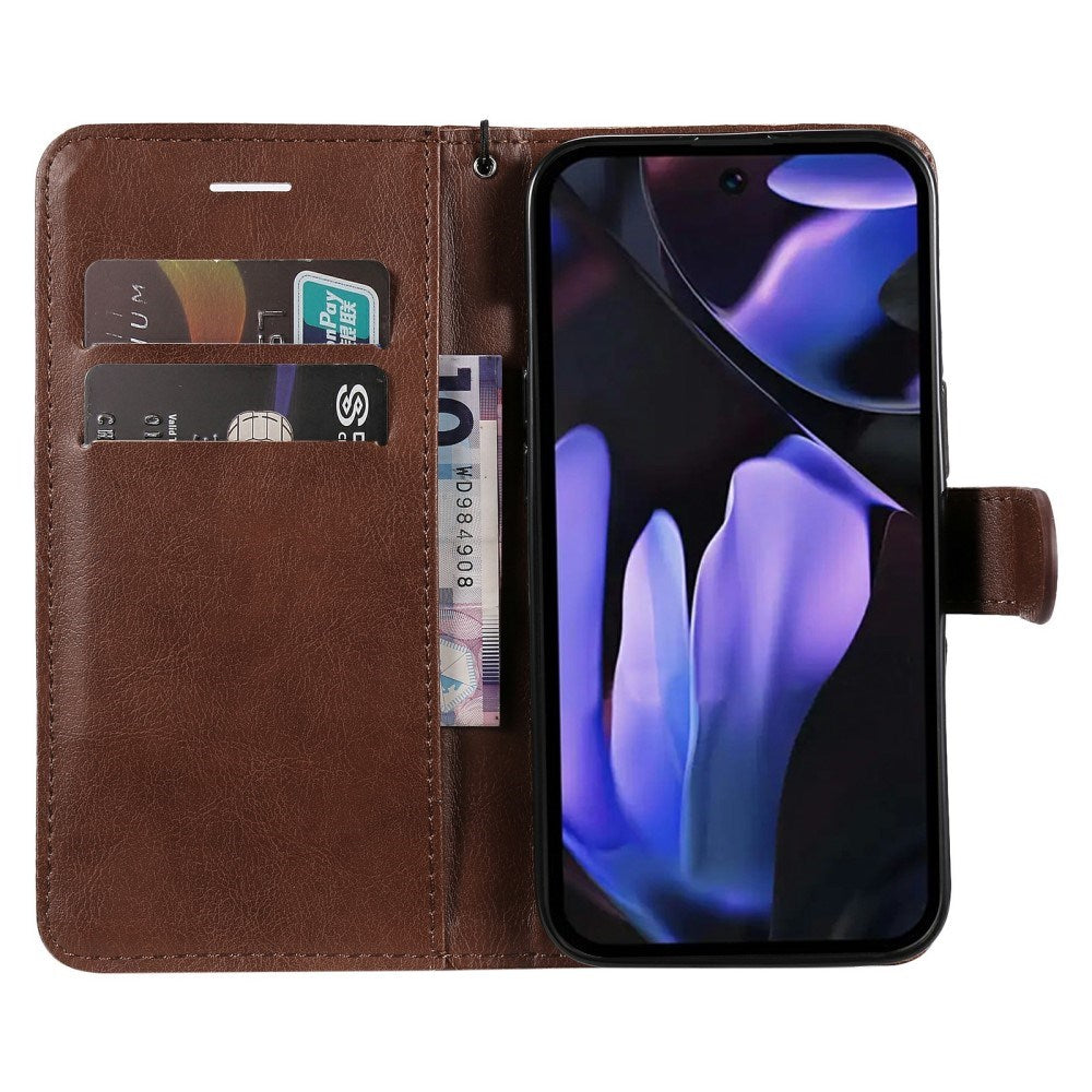 EIDERWOOD Google Pixel 9a Kunstskinn Flip Deksel m. Kortholder & Stropp - Brun