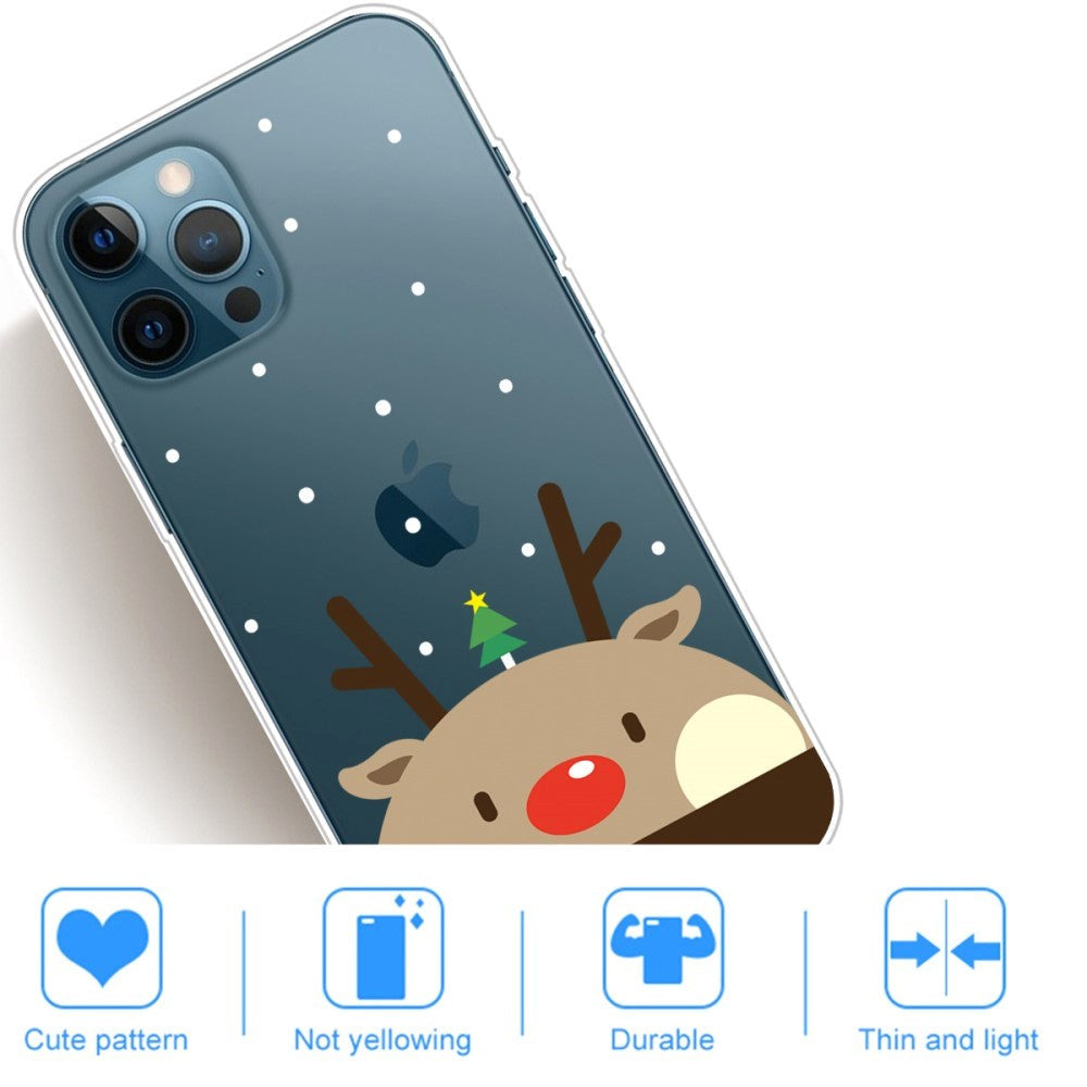 iPhone 14 Pro Fleksibel Plast Jul Deksel - Juletre med Reinsdyr