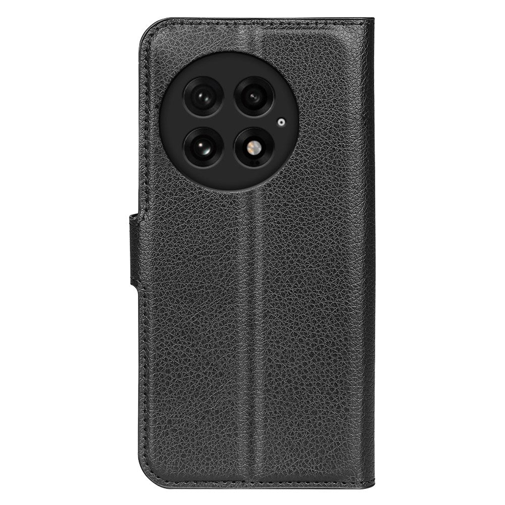 EIDERWOOD OnePlus 13 Støtsikker Lær Wallet Cover med Litchi Tekstur - Svart