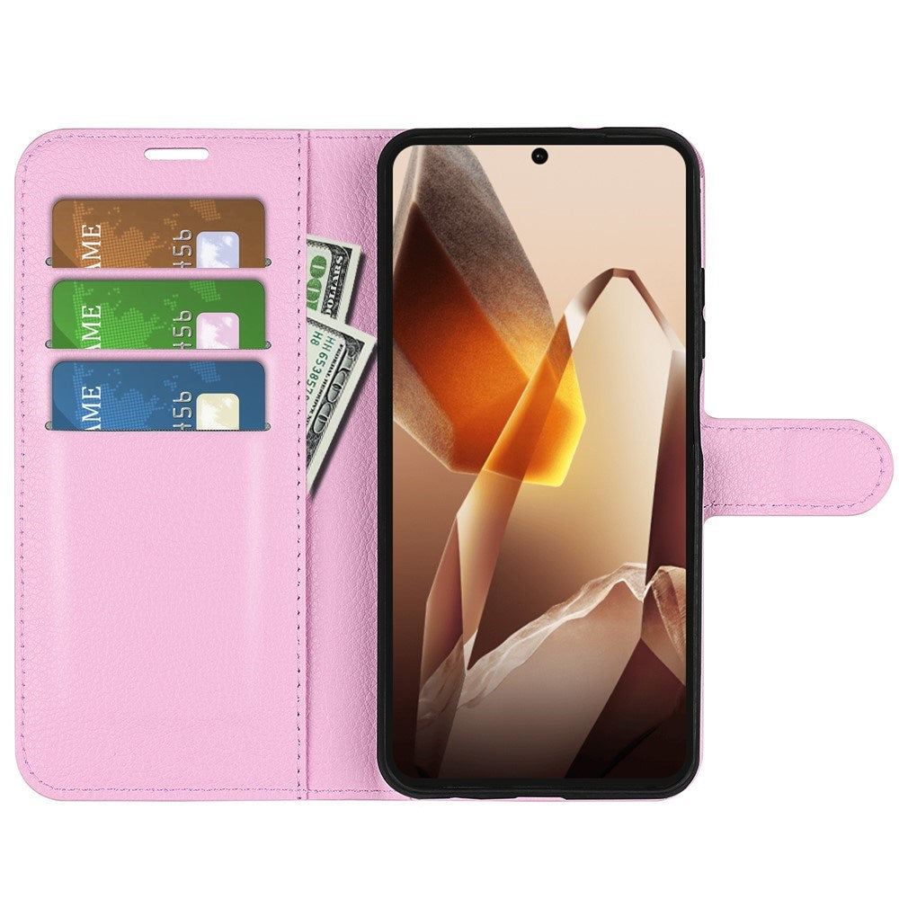 EIDERWOOD OnePlus 13 Støtsikker Lær Wallet Cover med Litchi Tekstur - Rosa