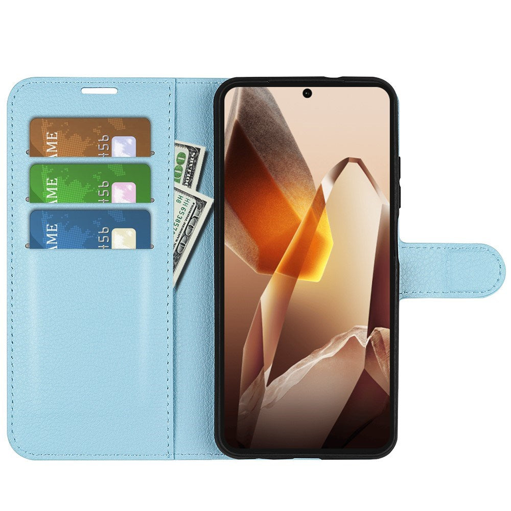 EIDERWOOD OnePlus 13 Støtsikker Lær Wallet Cover med Litchi Tekstur - Blå