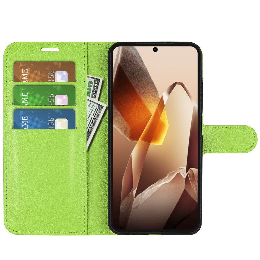 EIDERWOOD OnePlus 13 Støtsikker Lær Wallet Cover med Litchi Tekstur - Grønn
