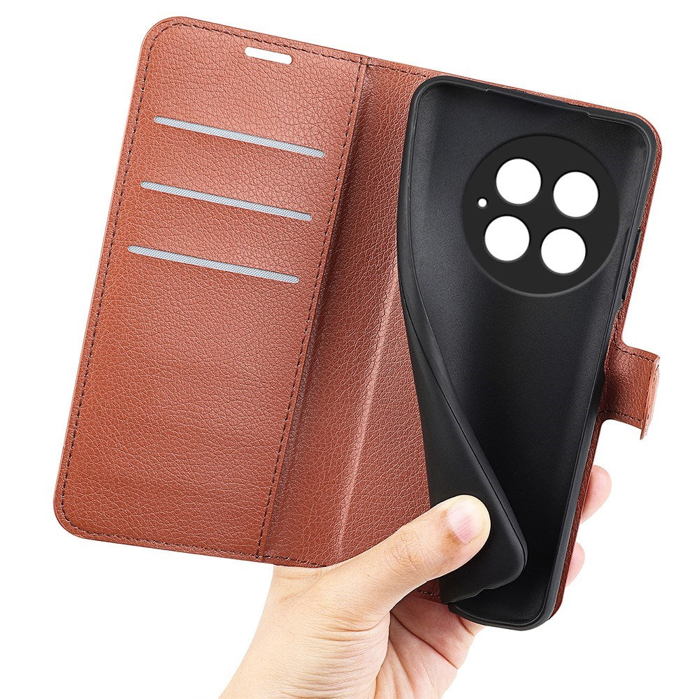 EIDERWOOD OnePlus 13 Støtsikker Lær Wallet Cover med Litchi Tekstur - Brun