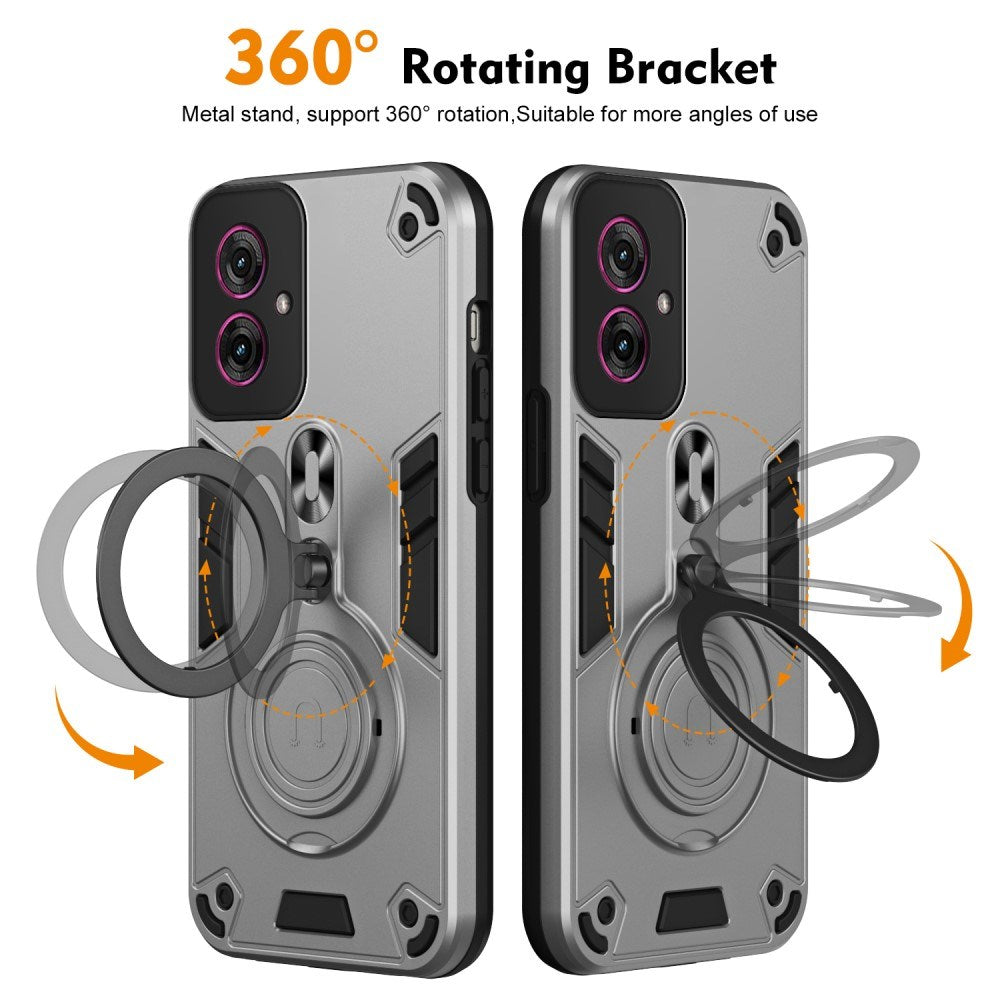 EIDERWOOD Motorola Moto G55 Hybrid Håndverker Deksel m. Roterende Kickstand - Sølv