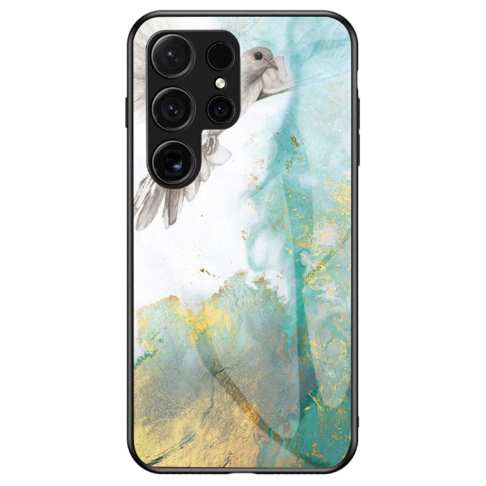 EIDERWOOD Samsung Galaxy S25 Ultra Hybrid Marmor Deksel m. Glass Bakside - Blå / Gull